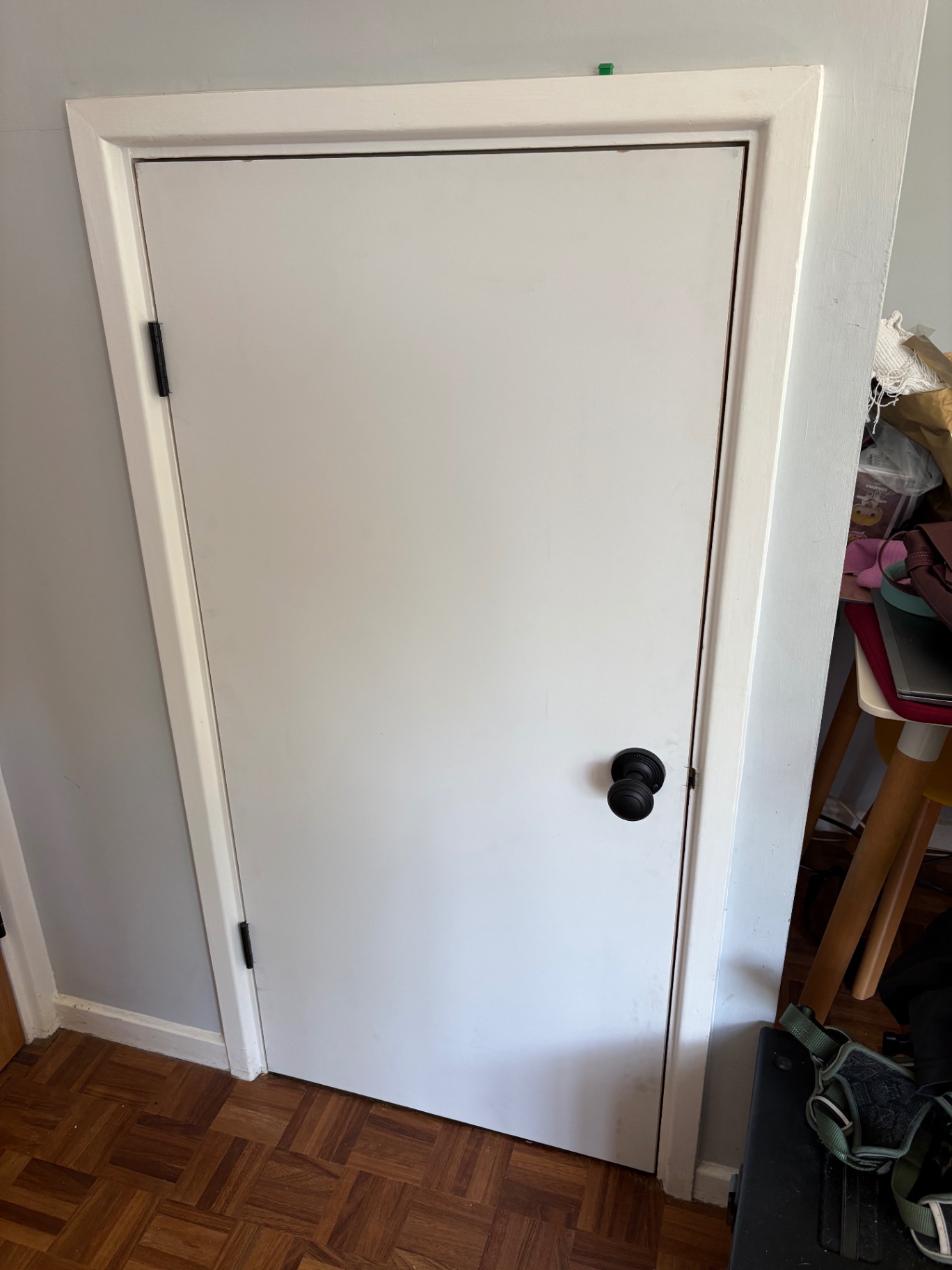 Plain white internal door with matte black knob set
